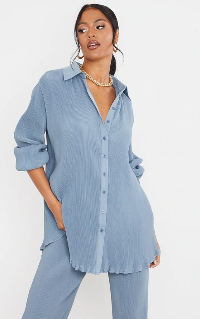 chemise oversize plissee bleue