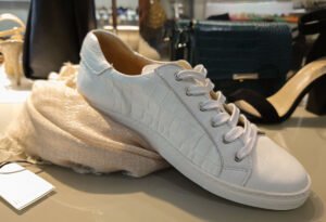 Basket Blanches Cuir Croco Minelli